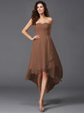 A-Line/Princess Sweetheart Ruffles Sleeveless High Low Chiffon Bridesmaid Dresses TPP0005195