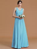 A-Line/Princess V-neck Sleeveless Floor-Length Ruffles Chiffon Bridesmaid Dresses TPP0005697