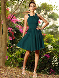 A-Line/Princess Scoop Hand-Made Flower Sleeveless Short Chiffon Bridesmaid Dresses TPP0005194