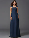 A-Line/Princess Straps Ruffles Sleeveless Long Chiffon Bridesmaid Dresses TPP0005470