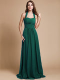 A-Line/Princess Halter Sleeveless Long Ruffles Chiffon Bridesmaid Dresses TPP0005483