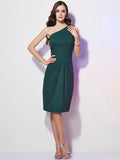 Sheath/Column One-Shoulder Sleeveless Beading Short Chiffon Bridesmaid Dresses TPP0005787