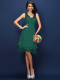 A-Line/Princess V-neck Lace Sleeveless Short Bridesmaid Dresses TPP0005236