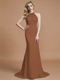 Trumpet/Mermaid Sleeveless Scoop Sweep/Brush Train Chiffon Bridesmaid Dresses TPP0005142