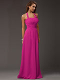 Sheath/Column Halter Sleeveless Ruffles Long Chiffon Bridesmaid Dresses TPP0005366