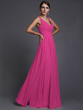 A-Line/Princess V-neck Sleeveless Long Ruffles Chiffon Bridesmaid Dresses TPP0005130