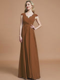 A-Line/Princess V-neck Sleeveless Ruched Floor-Length Chiffon Bridesmaid Dresses TPP0005567