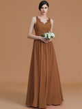 A-Line/Princess V-neck Sleeveless Floor-Length Ruffles Chiffon Bridesmaid Dresses TPP0005697