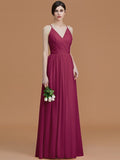 A-Line/Princess Spaghetti Straps Sleeveless Floor-Length Ruched Chiffon Bridesmaid Dresses TPP0005507