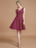 A-Line/Princess V-neck Sleeveless Lace Short/Mini Chiffon Bridesmaid Dresses TPP0005355