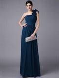 Sheath/Column One-Shoulder Sleeveless Pleats Long Chiffon Bridesmaid Dresses TPP0005498