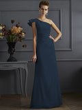 Sheath/Column One-Shoulder Sleeveless Pleats Long Elastic Woven Satin Bridesmaid Dresses TPP0005615