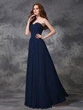 A-line/Princess Sweetheart Sleeveless Ruched Long Chiffon Bridesmaid Dresses TPP0005267