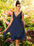 A-Line/Princess V-neck Ruffles Sleeveless Short Chiffon Bridesmaid Dresses TPP0005015