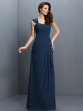 A-Line/Princess Straps Pleats Sleeveless Long Chiffon Bridesmaid Dresses TPP0005181