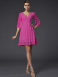 A-Line/Princess V-neck 1/2 Sleeves Beading Short Chiffon Bridesmaid Dresses TPP0005089