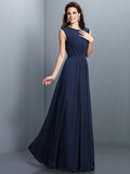 A-Line/Princess High Neck Pleats Sleeveless Long Chiffon Bridesmaid Dresses TPP0005354