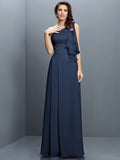 A-Line/Princess One-Shoulder Ruffles Sleeveless Long Chiffon Bridesmaid Dresses TPP0005609