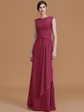 Sheath/Column Jewel Sleeveless Floor-Length Lace Chiffon Bridesmaid Dresses TPP0005461