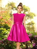 A-Line/Princess High Neck Bowknot Sleeveless Short Satin Bridesmaid Dresses TPP0005229