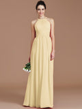 A-Line/Princess Halter Sleeveless Ruched Floor-Length Chiffon Bridesmaid Dresses TPP0005272