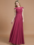 A-Line/Princess Scoop Short Sleeves Chiffon Floor-Length Bridesmaid Dresses TPP0005597