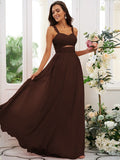 A-Line/Princess Chiffon Ruched Straps Sleeveless Floor-Length Bridesmaid Dresses TPP0004915