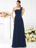 A-Line/Princess One-Shoulder Pleats Sleeveless Long Chiffon Bridesmaid Dresses TPP0005341