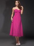 Sheath/Column Sweetheart Ruffles Sleeveless Tea Length Chiffon Bridesmaid Dresses TPP0005620