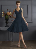 A-Line/Princess V-neck Sleeveless Pleats Short Chiffon Bridesmaid Dresses TPP0005039