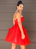 A-Line/Princess Strapless Tulle Ruffles Sleeveless Short/Mini Homecoming Dresses TPP0004466