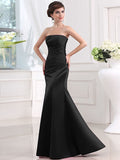 Sheath/Column Strapless Sleeveless Long Pleats Satin Bridesmaid Dresses TPP0005434