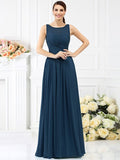 A-Line/Princess Bateau Pleats Sleeveless Long Chiffon Bridesmaid Dresses TPP0005212