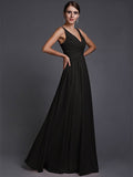 A-Line/Princess V-neck Sleeveless Long Ruffles Chiffon Bridesmaid Dresses TPP0005130