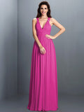 A-Line/Princess V-neck Pleats Sleeveless Long Chiffon Bridesmaid Dresses TPP0003797