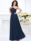 A-Line/Princess Strapless Hand-Made Flower Sleeveless Long Chiffon Bridesmaid Dresses TPP0005618