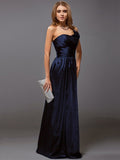 Sheath/Column One-Shoulder Sleeveless Ruffles Long Satin Bridesmaid Dresses TPP0005611