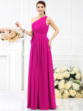 A-Line/Princess One-Shoulder Sash/Ribbon/Belt Sleeveless Long Chiffon Bridesmaid Dresses TPP0005345