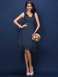 A-Line/Princess V-neck Lace Sleeveless Short Bridesmaid Dresses TPP0005236