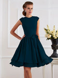 Sheath/Column High Neck Sleeveless Sash/Ribbon/Belt Short Chiffon Bridesmaid Dresses TPP0005092