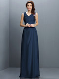 Sheath/Column V-neck Sleeveless Long Chiffon Bridesmaid Dresses TPP0005637