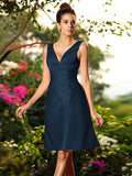 A-Line/Princess V-neck Pleats Sleeveless Short Satin Bridesmaid Dresses TPP0005672