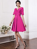 Sheath/Column V-neck Half Sleeves Pleats Taffeta Bridesmaid Dresses TPP0005658