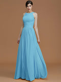 A-Line/Princess Halter Sleeveless Floor-Length Ruched Chiffon Bridesmaid Dresses TPP0005325