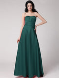 A-Line/Princess Strapless Sleeveless Pleats Long Elastic Woven Satin Bridesmaid Dresses TPP0005835