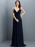 A-Line/Princess Spaghetti Straps Pleats Sleeveless Long Chiffon Bridesmaid Dresses TPP0005548