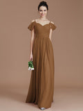 A-Line/Princess Off-the-Shoulder Sleeveless Ruched Floor-Length Chiffon Bridesmaid Dresses TPP0005324