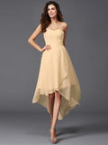 A-Line/Princess Sweetheart Ruffles Sleeveless High Low Chiffon Bridesmaid Dresses TPP0005195