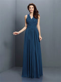 A-Line/Princess V-neck Applique Sleeveless Long Chiffon Bridesmaid Dresses TPP0005255