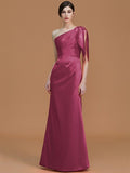 Trumpet/Mermaid One-Shoulder Sleeveless Floor-Length Ruched Satin Bridesmaid Dresses TPP0005353